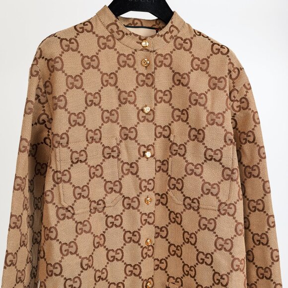 Gucci Camel Ebony Maxi GG Canvas Utility Shirt - Picture 4 of 15